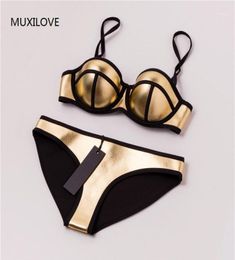 100 Neoprene Summer Padded Push Up Bikini Set Women Sexy Swimsuit Swimwear Bathing Suit Biquini Swim Gold Silver9101367