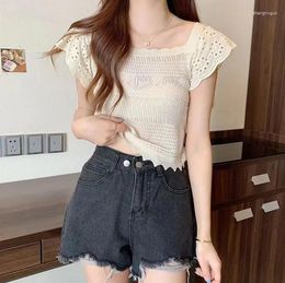 Women's T Shirts Square Neck Short Sleeved Knit Shirt For Women In Summer
