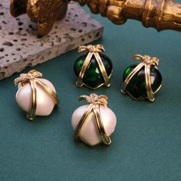 Stud Earrings Cute White Pearl Green Colour Pendientes For Women's Gifts Accessories