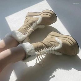 Boots Snow Women's 2024 Winter Vintage Thick Sole Plush Knight Warm Mid Sleeve Platform Shoes For Women