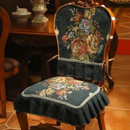 European Style Dining Chair Cover Luxury Chenille Jacquard Fabric Chair Cushion Chair Back Home Living room Restaurant Decor 240104