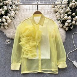 Work Dresses Autumn Perspective Shirt Camisole 2 Piece Sets Women's Long Sleeve Flowers Single-Breasted Blouses Spaghetti Strap Vest Suits