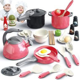 Kids Kitchen Toy Accessories Pretend Play Cooking Playset with Pots Pans Utensils Cookware Toys for Girl Birthday Gift 240104