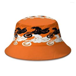 Berets Orange Dirt Bike Motocross MX Racing Bucket Hat For Women Men Students Foldable Bob Fishing Hats Panama Cap Streetwear