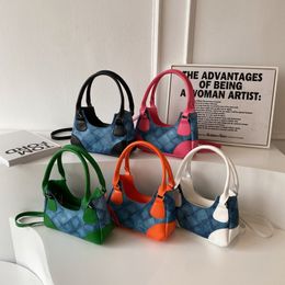 Fashion And Minimalist Contrasting Colour Patchwork Underarm Bag For Women's Summer Niche Design Single Shoulder Crossbody Bag