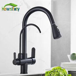 Gold BlackChrome Kithcen Purified Faucet Pull Out Water Philtre Tap 23 Way Torneira Cold Mixer Sink Crane Kitchen Drink 240103