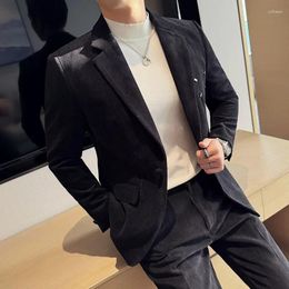 Men's Suits Winter Thickened Woolen Two Piece Suit (Blazer Trousers) Fashion Slim Casual Business Office Work Prom Men Clothing