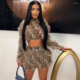 Women's Tracksuits Fringe Tops Two Piece Pant Set 2024 Women Winter Fall Outfits Luxury Elegant Sexy Crop Top Tassel Shorts Club 2 Sets