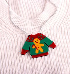 2021 Christmas Sweater Pendant Necklace for Women Gingerbread Man Chain Girls Kids Cute Trendy Jewellery Acrylic Accessories7421237