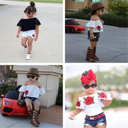 Sets Cute Toddler Clothing 2018 Summer Kids Baby Girls Clothes Set Flower Tops + Denim Shorts 2pcs Girls Outfits Fashion Children Cloth