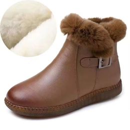 Winter Leather Soft Soled Snow Boots Women Fashion Beautiful Plus Cashmere Warm Outdoor Non-Slip Shoes