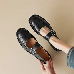 Dress Shoes 2024 Spring Women Pumps Natural Leather 22-24.5cm Cowhide Sheepskin Pigskin Full Loafers Hollow Buckle Brogue