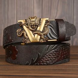Belts New Chinese Dragon Designer Belt for Men Luxury Cowskin Leather Men Belts Waistband High Quality Businessmen Belts Automatic