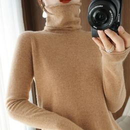 Women Sweater Winter Cashmere Turtleneck Warm Knitwear Korean Casual Solid Bottoming Shirt Fashion Knit Pullovers Brown 240104