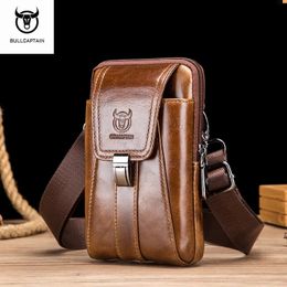 BULLCAPTAIN Genuine Leather Vintage Waist Packs Men Travel Fanny Pack Belt Bum Shoulder Bag Mobile Phone Pouch 240103