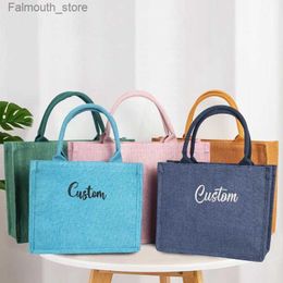 Evening Bags Candy-Colored Large-Capacity Handbag customEmbroidered Simple Canvas Bag Personalised Name Special Cotton Linen Bag Gift Q240104