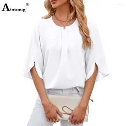 Women's Blouses 2024 Spring Casual Chiffon Shirt Women Half Sleeve Blouse Solid White Black Comfy Top Clothing Ladies Camisa Blusas Femmes