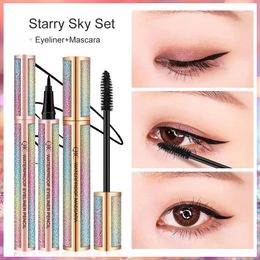 DHL 4D Fibre rzęs rzęs Mascara płynny Zestaw ołówek eyeliner czarny wodoodporny makijaż QIC Starry Sky Mascara Objętość gruba rzęs długotrwała