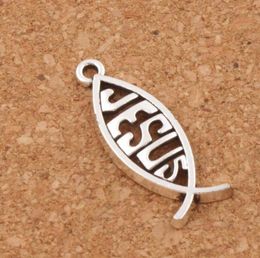 Hollow Jesus Fish Animal Charms Pendants MIC New 200pcslot Antique Silver Jewellery DIY L044 Findings3923314