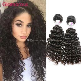 Wefts Glamorous Human Hair Product 2 Bundles Unprocessed Peruvian Indian Malaysian Brazilian Hair Weft Deep Wave Curly Hair Extensions F