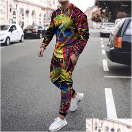 Men'S Tracksuits Mens 2022 Sportswear Suit Retro Skl 3D Printing Round Neck Sweatshirt Jogging Pants Two Piece Street Clothes Drop D Dh4Pz