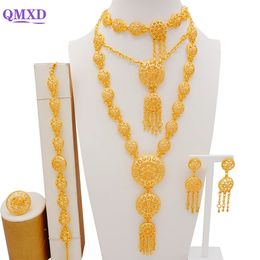 Indian Jewellery Set Gold Colour Bridal Wedding Ethiopia Dubai Nigerian African Necklace Earrings Bracelet Ring Jewellery Set 240103