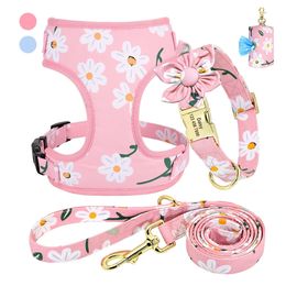 4pcslot Personalized Dog Collar Harness Leash Garbage Bag Set Cute Print Dogs Collars Vest Outdoor Pet Lead Poop For 240103