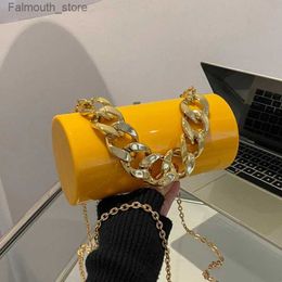 Evening Bags 2022 Fashion Women PVC Box Bag Yellow Blue White Chain Shoulder Bags Small Totes Dinner Makeup Clutch Cylindrical Evening Bags Q240105