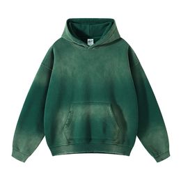 Colourful Spray-dyed Men's Hooded Tops Winter Thick Fleece Lining Tearing Woman Sweatshirts Couples Hoodies S-2XL 240104