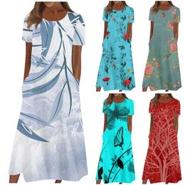 Party Dresses Women Skin-Friendly Fashion Comfortable Tree Shadow Printed With Pocket Loose Ladies 2024 Summer Suit Set Vestidos