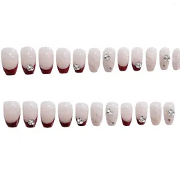 False Nails Nude Color Nail With Red Edge Manicure Ultrathin Fake Easy Removal For Valentine's Day Lover Gift