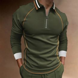 Long sleeved Men's Casual Simple Plaid Digital Printing POLO 240104