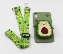 3D Cartoon Wallet Soft TPU Silicone Phone Cases Cover For iPhone 12 11 Pro Max XR XS X 87 Avocado Strawberry with lanyard1452888