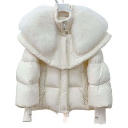 Women's designer large fur collar women thickened luxury new doll collar ageing white duck down jacket waterproofing size S-L 41G9Q