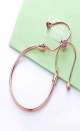 Brand new 18K retractable bracelet rose gold P European style binding Bracelet 925 sterling silver ladies with original gift7211035