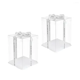 Gift Wrap 2pcs Cake Container Carrier Holder With Lid Packing Wrapping Square For Candy Wedding Party Shower Without