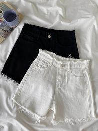 Women's Shorts Korean Style Ragged Edge Short Jeans Women Summer Empire Waist A-line Zipper Pants Fashion Sweet All-matched