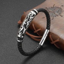 Charm Bracelets Vintage Style Stainless Steel Hollow Carved Cow Leather Men's Bracelet Braided Titanium Viking Christmas Gift