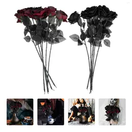 Decorative Flowers 12 Pcs Black Rose Wedding Decorations Halloween Prop Artificial Party Silk Bride Simulated