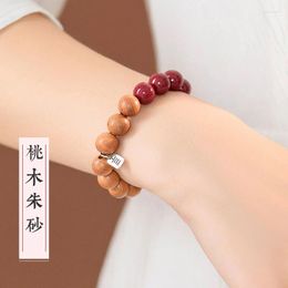 Strand Old Peach Wood Bracelet Chinese Style Meditation Buddha Beads Cinnabar Protective Life Year Teleportation