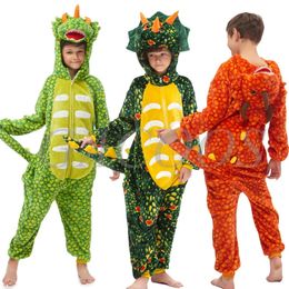 Kigurumi Dragon Onesies for Kids Cosplay Costumes Winter Warm Flannel Dinosaur Pajamas Cute Sleepwear Jumpsuits Children Pyjamas 240103