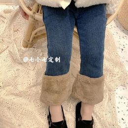 2023 winter Fashion Children Girls kids Boy Cotton Fleece denim jeans Pants trousers Casual Comfortable Cute Baby Clothing 240103