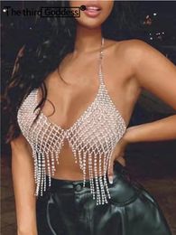 T-Shirt Sexy halter see through rhinestone corset Crop top women summer 2022 festival clothing Club party tank top Cropped womens Tops