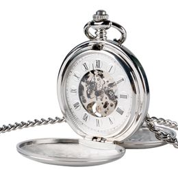 Steampunk Pocket Watch Clock Women Mechanical Hand Wind Smooth Silver Pendant White Dial Simple Stylish FOB 240103