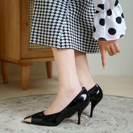 Dress Shoes Autumn Women Pumps Metal Square Toe Stiletto Slip On Women's High Heels Shallow Patent Leather Females Single