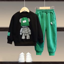 Boys And Girls Clothing Set Children Hooded Outerwear Tops Pants 2Pcs Outfits Kids Teenage Costume Suit Spring Autumn Trend 240104