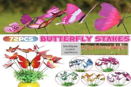 72Pcs Pink Butterfly Stakes Outdoor Yard Planter Flower Pot Bed Garden Decor Pots Decoration Decorations9882207