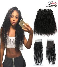 Indian Kinky Curly Hair Weave 3 Bundles With Closure Human Hair Bundles With Closure 4pcslot Deals Weft Indian Kinky curly Hair B5370445