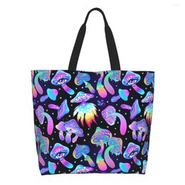 Shopping Bags Magic Mushrooms Grocery Cute Print Canvas Shopper Tote Shoulder Bag Large Capacity Durable Handbag