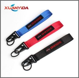 Keychains JDM Racing Car Keychain ID Holder Mobile Strap Key Ring Style BRIDE Ribbon For Painting Cellphone Lanyard4523399